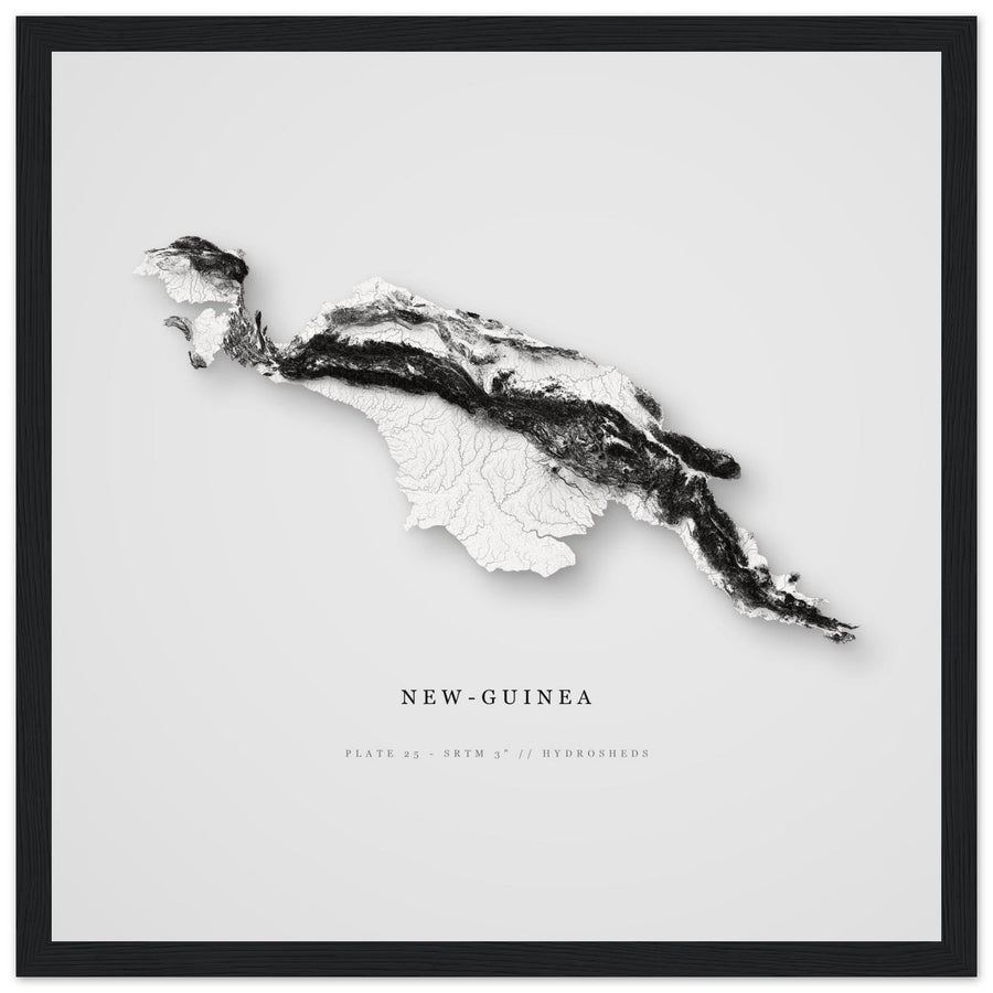 New Guinea — Elevation Relief · Framed Print (30×30 cm) - Premium Semi-Glossy Paper Wooden Framed Poster
