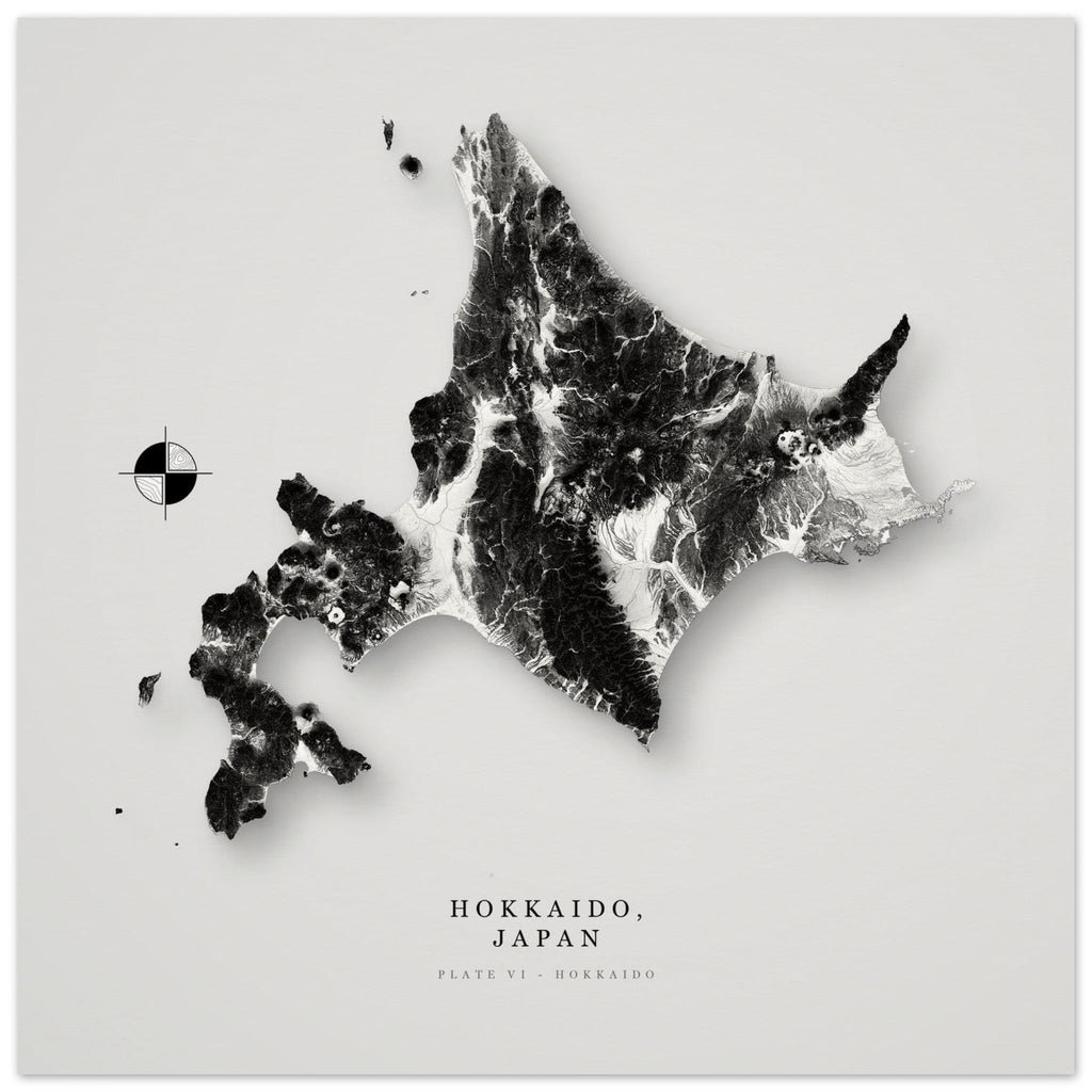 Hokkaido elevation relief — unframed archival print, 30×30 cm