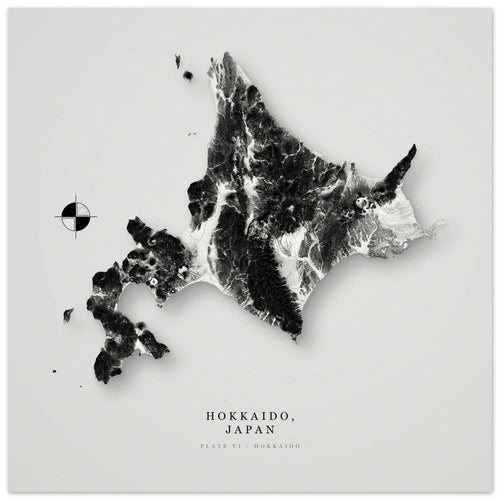 Hokkaido elevation relief — unframed archival print, 30×30 cm