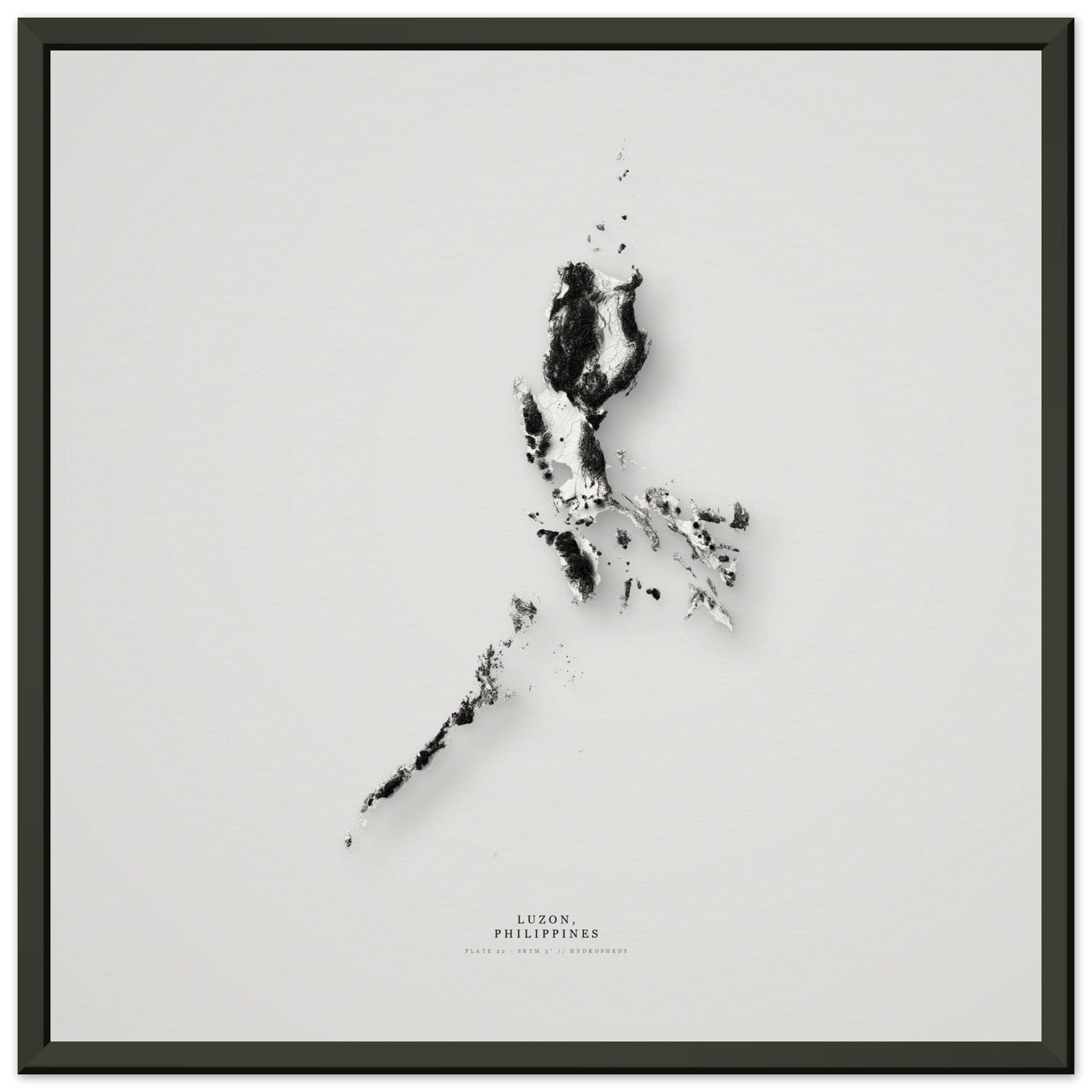 Luzon elevation relief print in a black frame