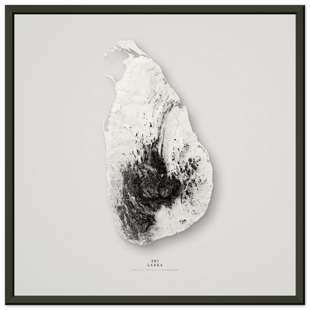 Sri Lanka elevation relief print in a black frame