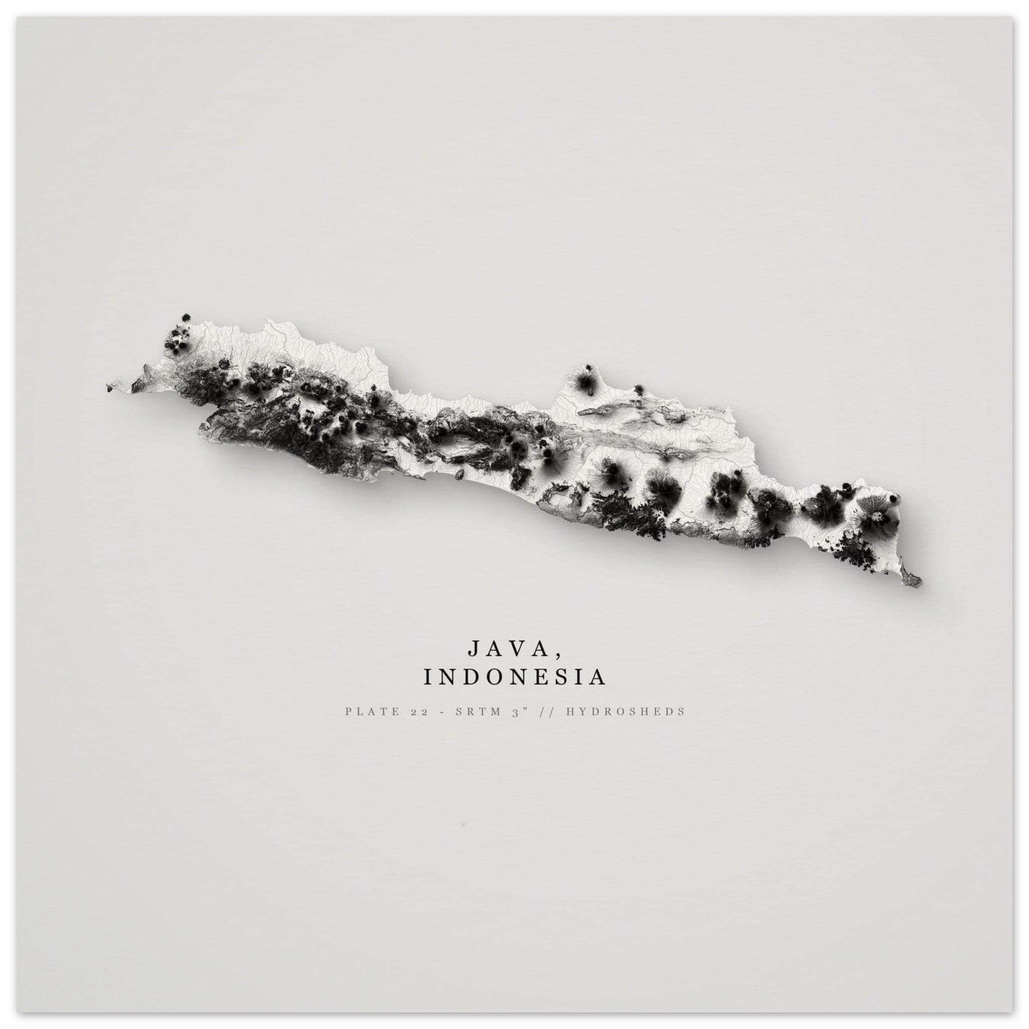 Java elevation relief — unframed archival print, 30×30 cm