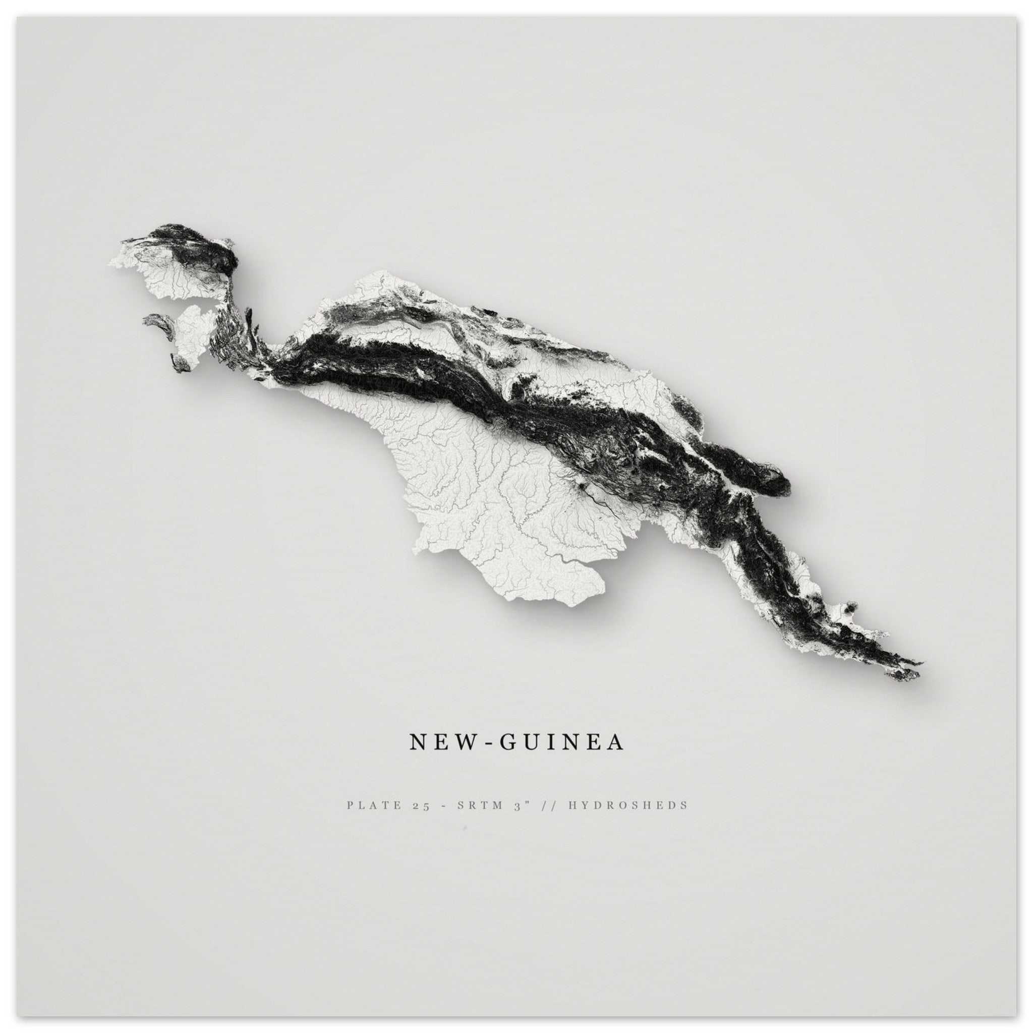 New Guinea elevation relief — unframed archival print, 30×30 cm