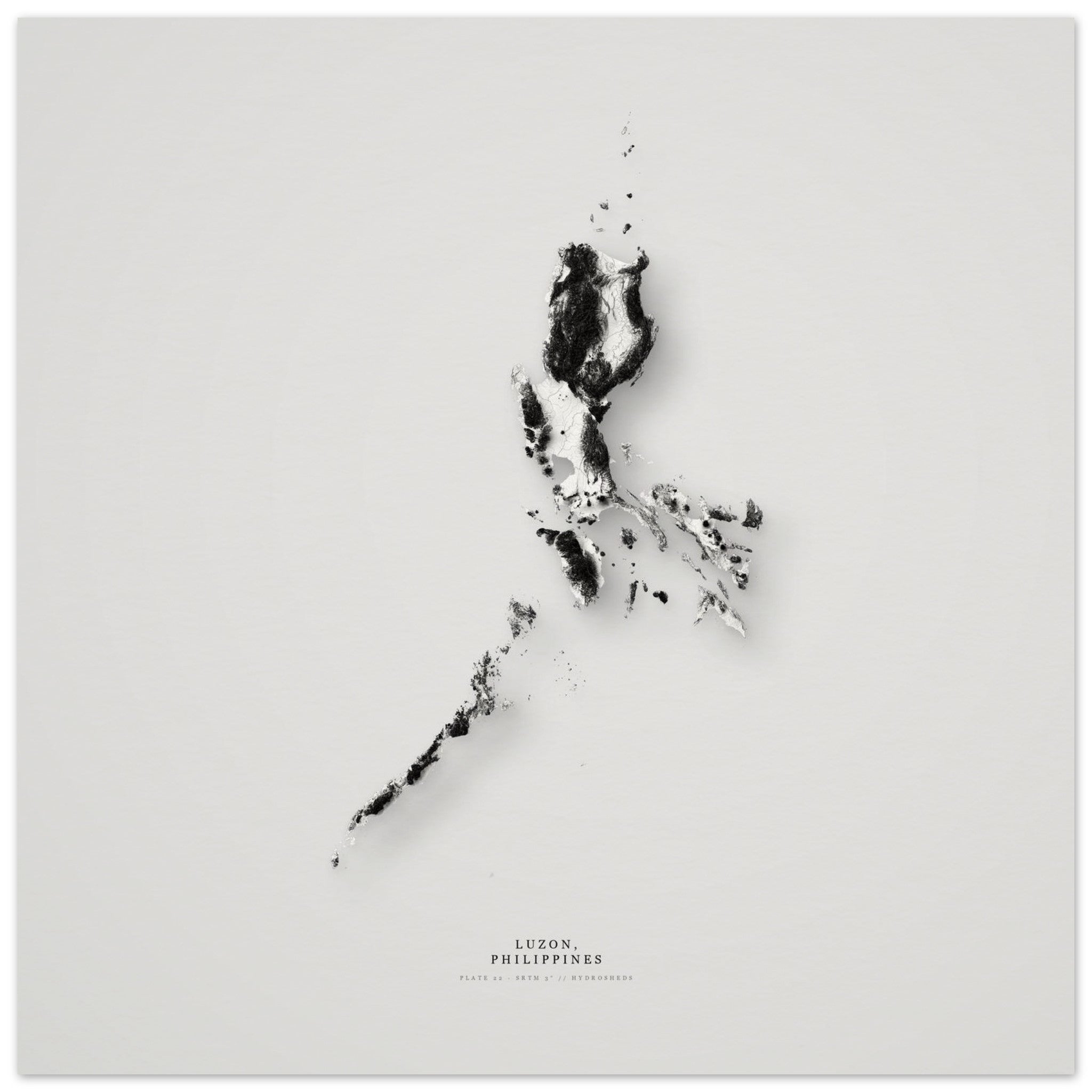 Luzon elevation relief — unframed archival print, 30×30 cm