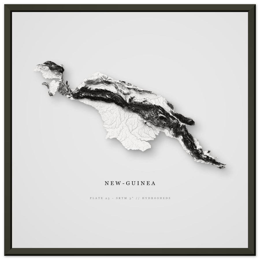 New Guinea — Elevation Relief · Framed Print (30×30 cm) - Premium Matte Paper Metal Framed Poster