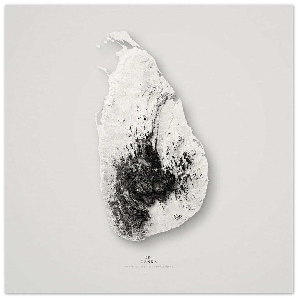 Sri Lanka elevation relief — unframed archival print, 30×30 cm
