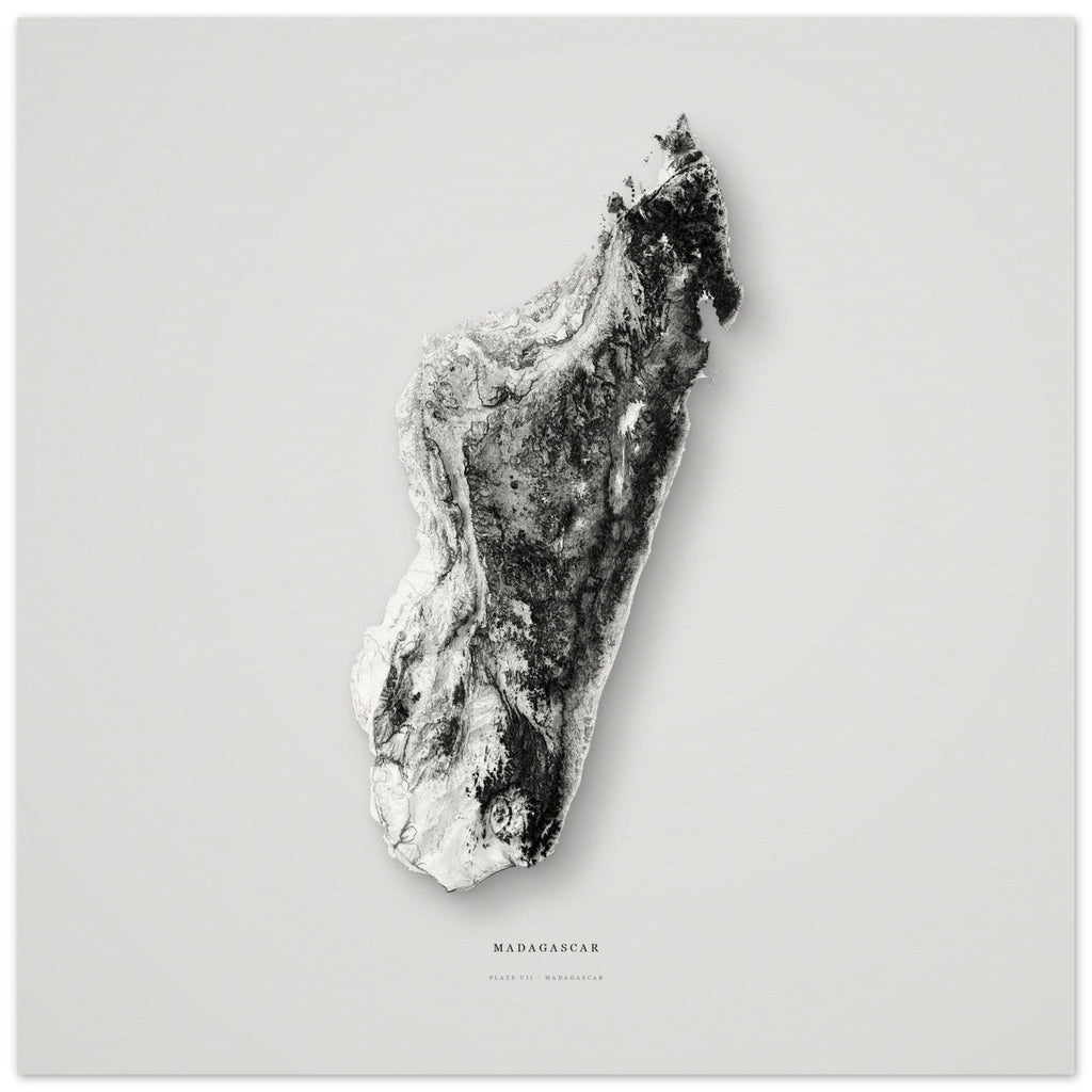 Madagascar elevation relief — unframed archival print, 30×30 cm