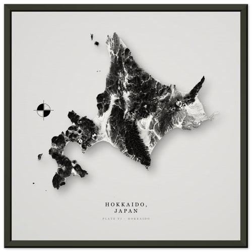 Hokkaido elevation relief print in a black frame